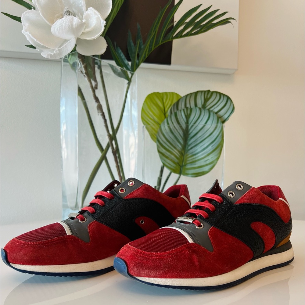 Mens Dior Homme Multicolor Red/Blue Suede Nylon Black Leather Sneakers Size 42